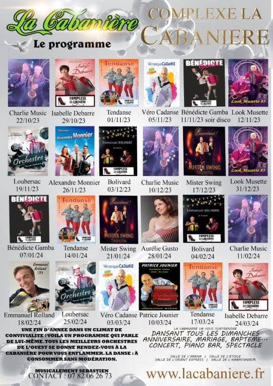 Programme thé dansant en Vendée la Cabaniére.